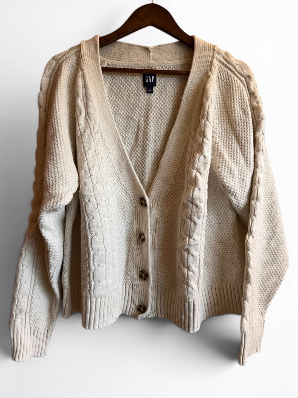 GAP Cream Cable Knit Button-Front Cardigan